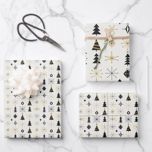 Mid Century Modern Christmas Icons Wrapping Paper Sheet (Front)