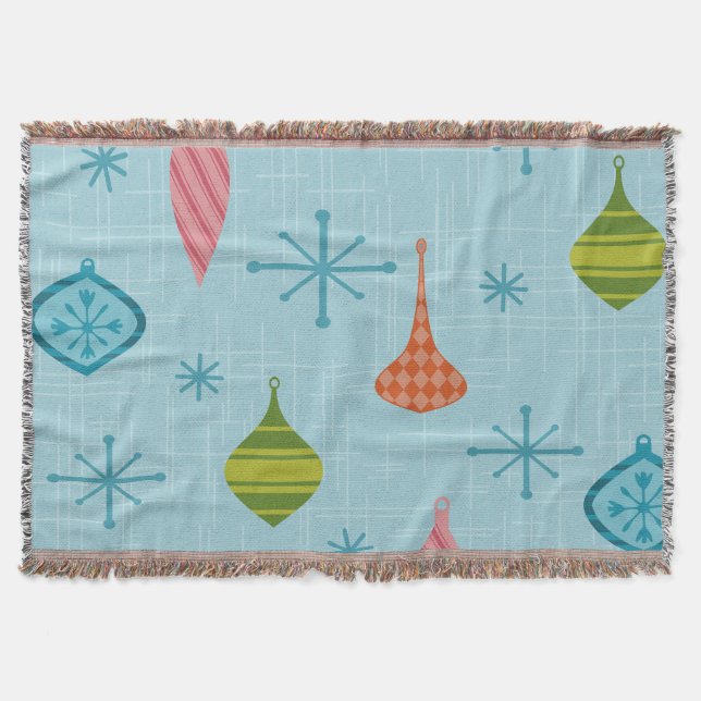 Mid Century Modern Christmas Ornaments Throw Blanket (Front)