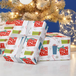 Mid Century Modern Christmas Present & Candy Cane  Wrapping Paper