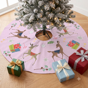 Mid Century Modern   Christmas Present Retro Pink Brushed Polyester Tree Skirt