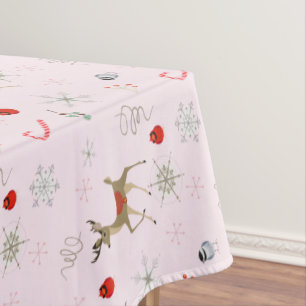 Mid Century Modern Christmas Reindeer Candy Canes Tablecloth
