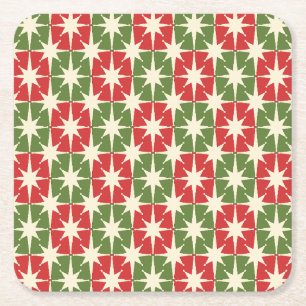 Mid Century Modern Christmas Retro Starbursts Square Paper Coaster