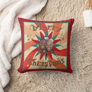 Mid Century Modern Christmas Sputnik Stars Photo Throw Pillow