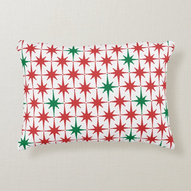 Mid Century Modern Christmas Stars Retro Pattern Accent Pillow (Front)