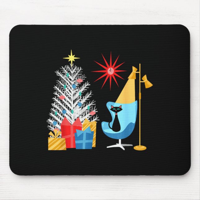 Mid-century Modern Christmas Tree And Cat In Retro Mouse Pad (Front)