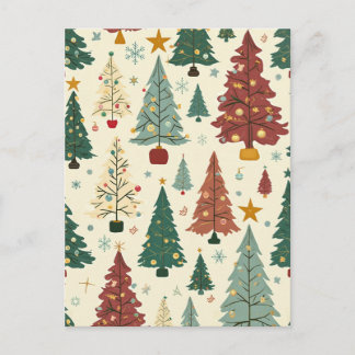 Mid-Century Modern Christmas Tree Pattern Holiday Postcard