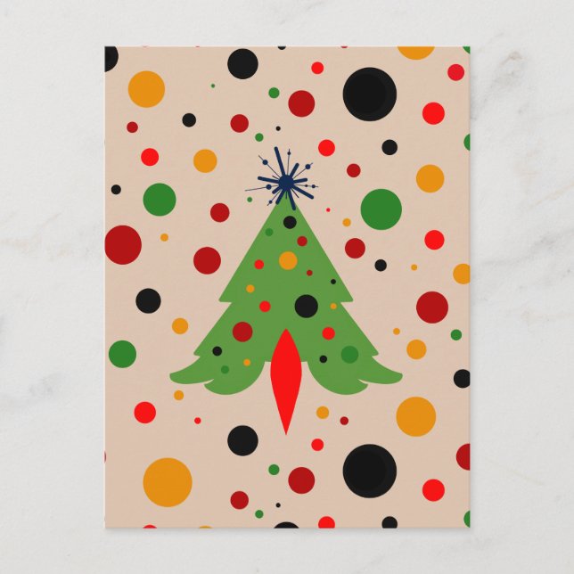 Mid Century Modern Christmas Tree Retro Rocket Postcard (Front)