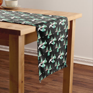 Mid Century Modern Christmas Trees in Snow Short Table Runner
