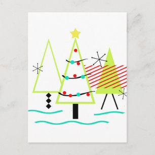 mid century modern christmas trees retro holiday postcard