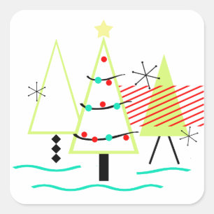 mid century modern christmas trees retro square sticker