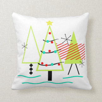 mid century modern christmas trees retro throw pillow