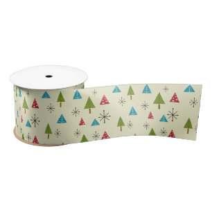 Mid Century Modern Christmas Trees Satin Ribbon