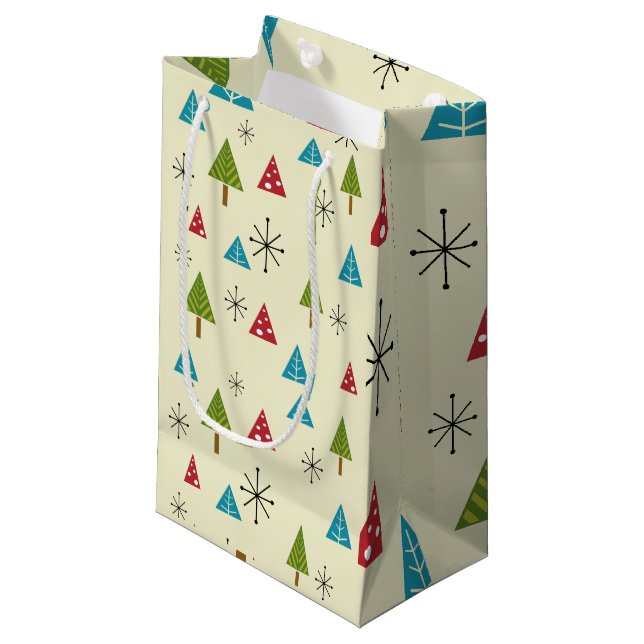Mid Century Modern Christmas Trees Small Gift Bag (Front Angled)