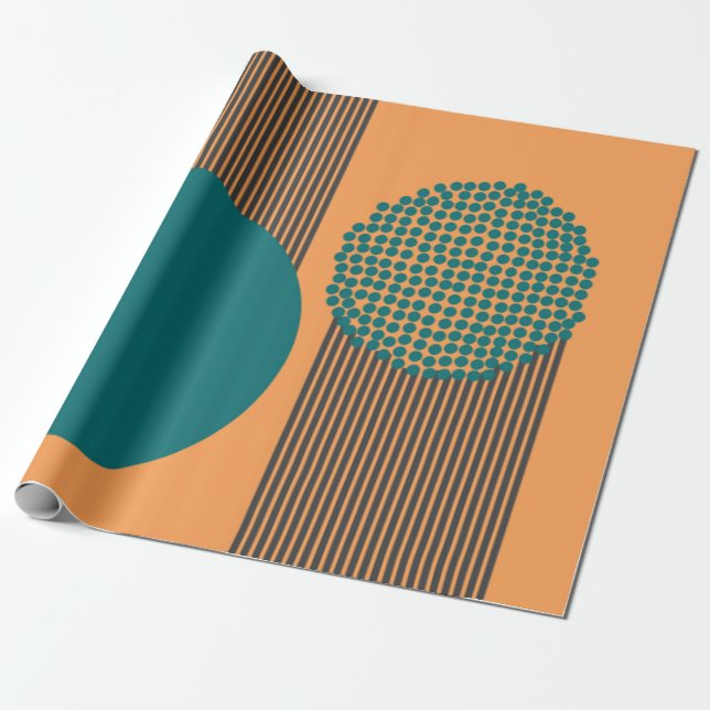 Mid-Century Modern Circle and Lines Wrapping Paper (Unrolled)
