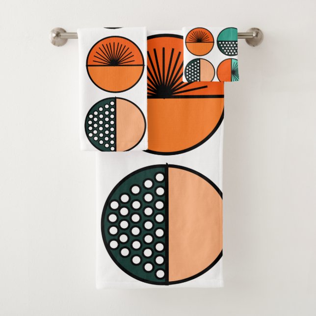 Mid-Century Modern Circle Halves  Bath Towel Set (Insitu)