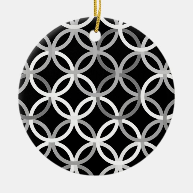 Mid-Century Modern circles, black, white and grey Ceramic Ornament (Front)