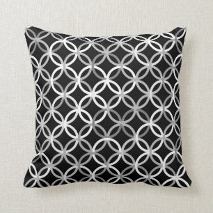 Mid-Century Modern circles, black, white and grey Throw Pillow