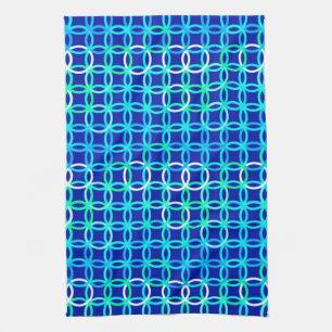 Mid-Century Modern circles, cobalt & peacock Kitchen Towel