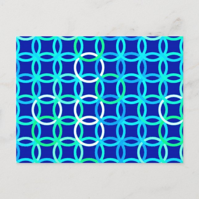 Mid-Century Modern circles, cobalt & peacock Postcard (Front)
