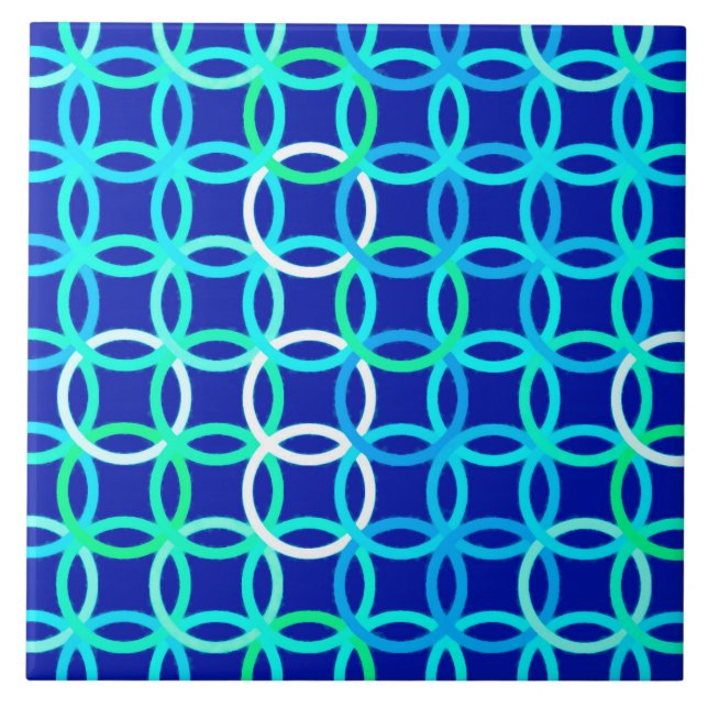 Mid-Century Modern circles, cobalt & peacock Tile (Front)