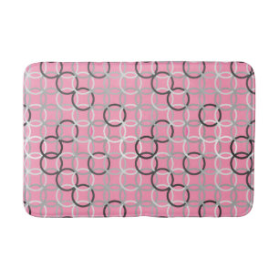 Mid-Century Modern circles, coral pink and grey Bath Mat