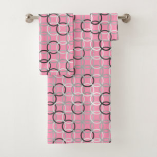 Mid-Century Modern circles, coral pink and grey Bath Towel Set