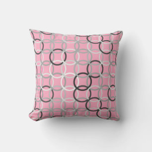 Mid-Century Modern circles, coral pink and grey Throw Pillow