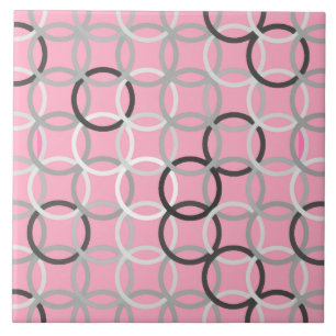 Mid-Century Modern circles, coral pink and grey Tile