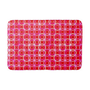 Mid-Century Modern circles, dark red and pink Bath Mat
