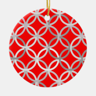 Mid-Century Modern circles, deep red and grey Ceramic Ornament