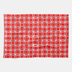 Mid-Century Modern circles, deep red and grey Kitchen Towel