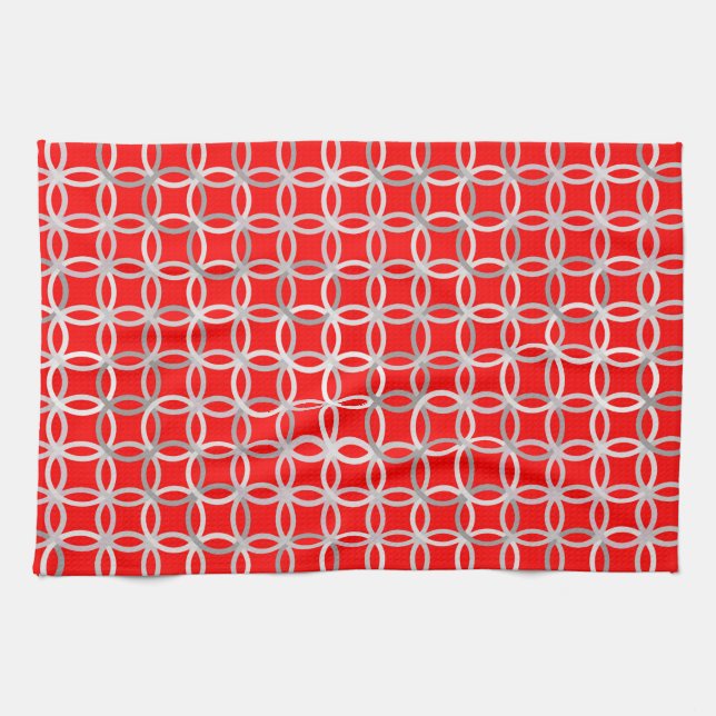 Mid-Century Modern circles, deep red and grey Kitchen Towel (Horizontal)