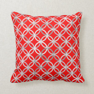 Mid-Century Modern circles, deep red and grey Throw Pillow
