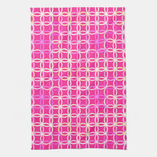 Mid-Century Modern circles, fuchsia pink and cream Kitchen Towel