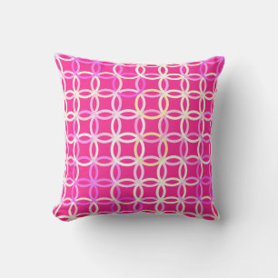 Mid-Century Modern circles, fuchsia pink and cream Throw Pillow