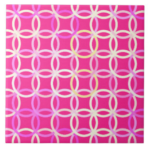 Mid-Century Modern circles, fuchsia pink and cream Tile