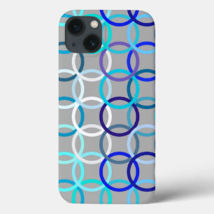 Mid-Century Modern circles, grey, blue and white iPhone 13 Case