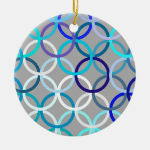 Mid-Century Modern circles, grey, blue and white Ceramic Ornament