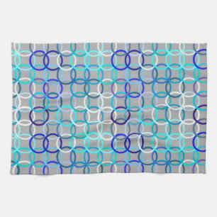 Mid-Century Modern circles, grey, blue and white Kitchen Towel