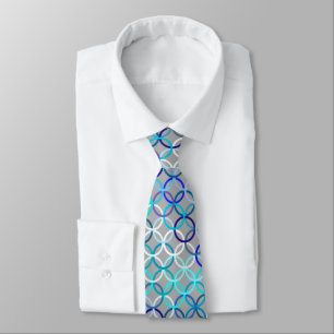Mid-Century Modern circles, grey, blue and white Tie
