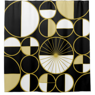 Mid Century Modern Circles Halves Black Gold