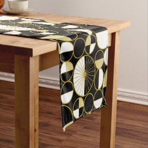 Mid Century Modern Circles Halves Black Gold Short Table Runner