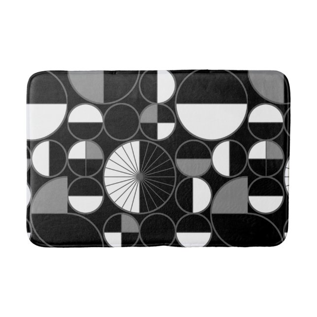 Mid Century Modern Circles Halves Black Grey Bath Mat (Front)