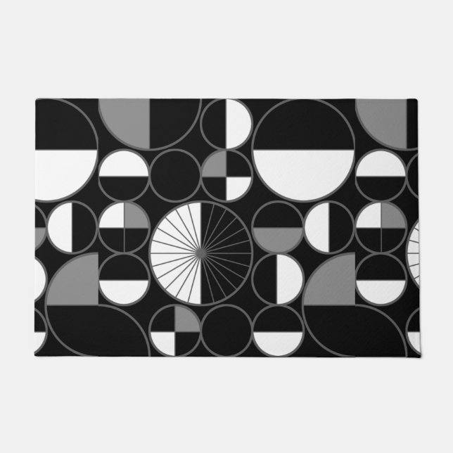 Mid Century Modern Circles Halves Black Grey Doormat (Front)