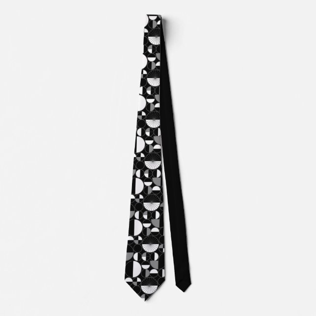 Mid Century Modern Circles Halves Black Grey Tie (Front)