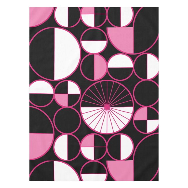 Mid Century Modern Circles Halves Black Pink Tablecloth (Front)
