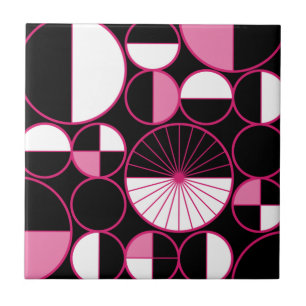 Mid Century Modern Circles Halves Black Pink Tile