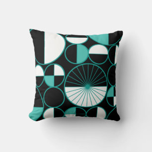 Mid Century Modern Circles Halves Turquoise Throw Pillow