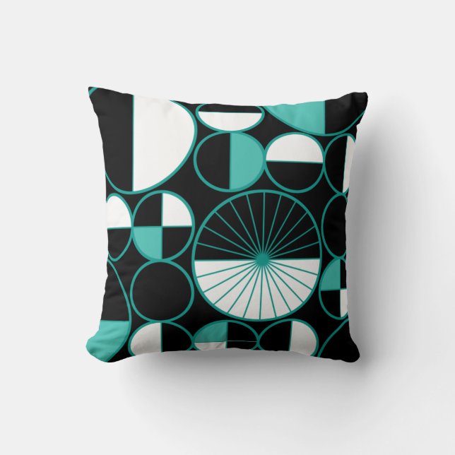 Mid Century Modern Circles Halves Turquoise Throw Pillow (Front)