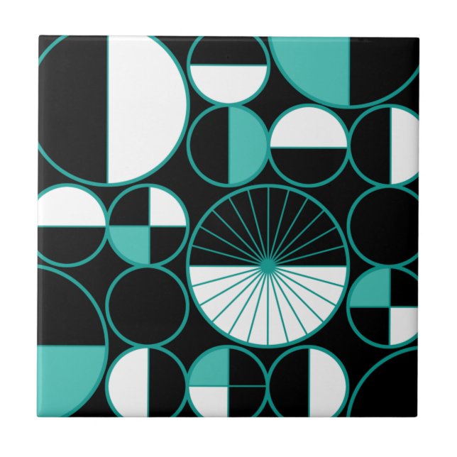 Mid Century Modern Circles Halves Turquoise Tile (Front)